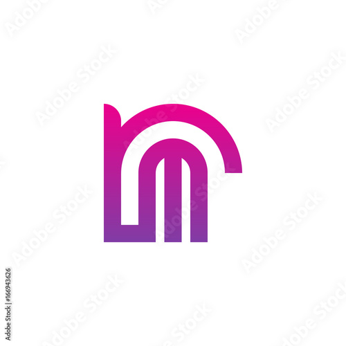 Initial letter rm, mr, m inside r, linked line circle shape logo, purple pink gradient color


