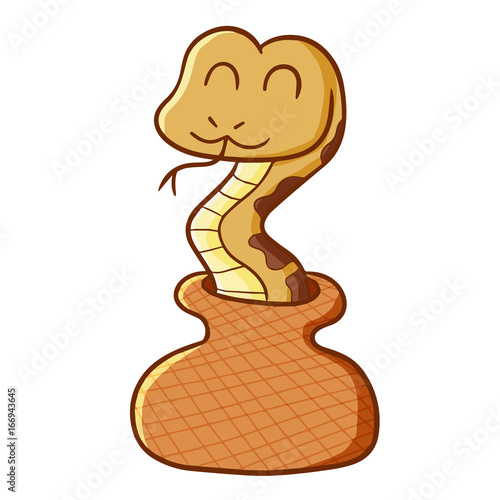 Funny and cute snake dancing coming out from the basket - vector.