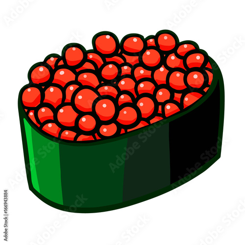 Funny and yummy rounded sushi with red orange caviar topping - vector.