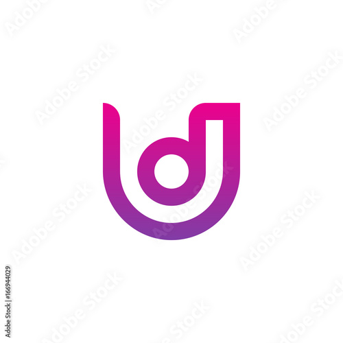 Initial letter ud, du, d inside u, linked line circle shape logo, purple pink gradient color