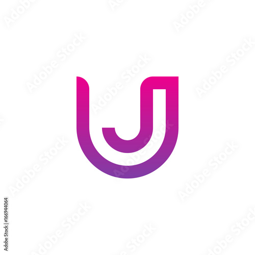 Initial letter uj, ju, j inside u, linked line circle shape logo, purple pink gradient color