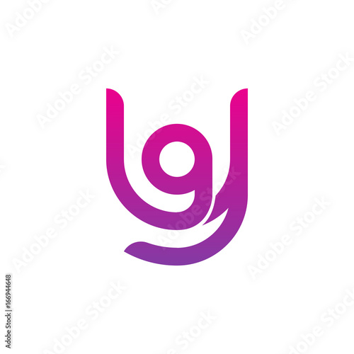 Initial letter yg, gy, g inside y, linked line circle shape logo, purple pink gradient color