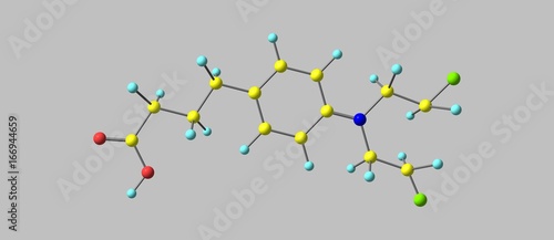 Chlorambucil molecular structure isolated on grey photo