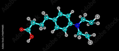 Chlorambucil molecular structure isolated on black photo
