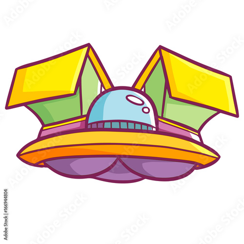 Funny and cool UFO with artificial houses on it - vector.