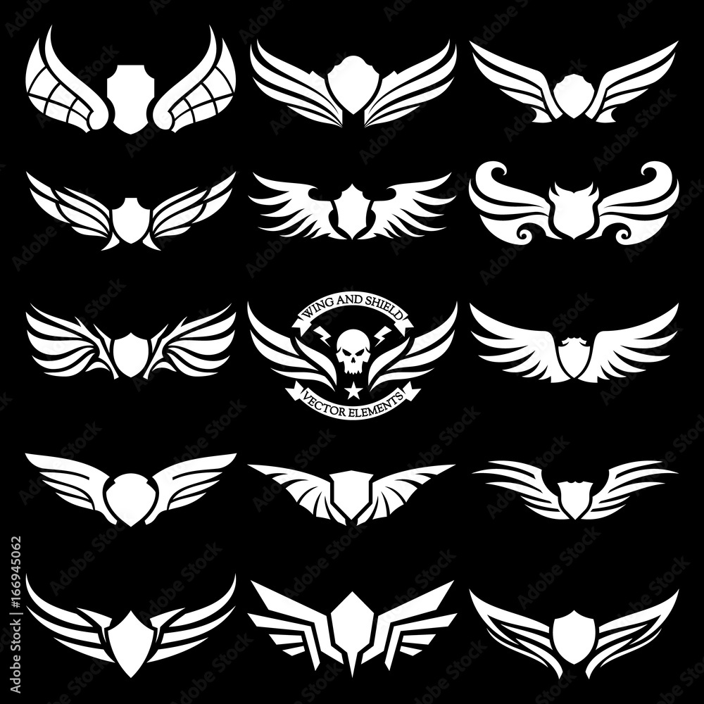 wings shield logo template set, wing and shield icon design for brand