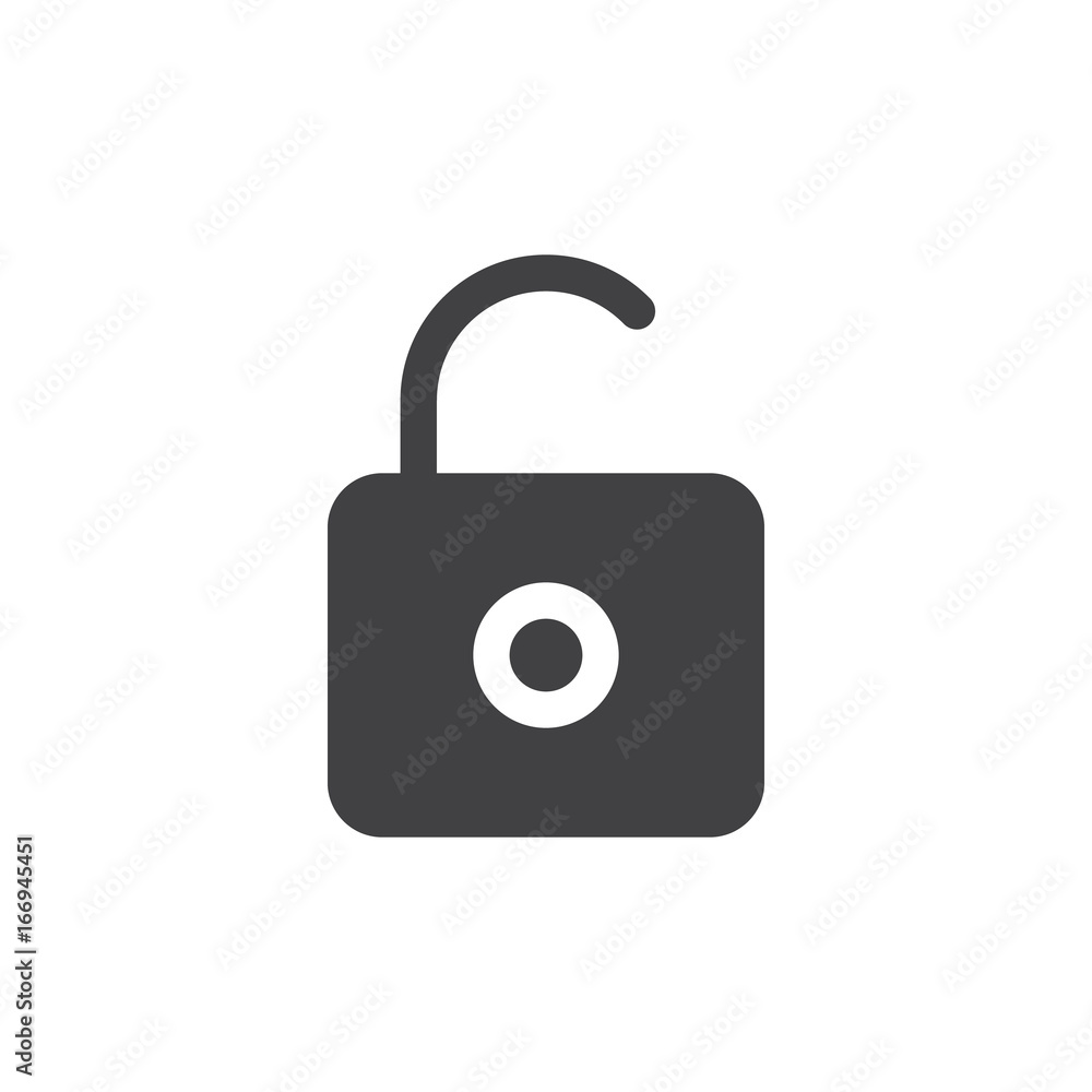 Open lock simple icon vector, filled flat sign, solid glyph isolated on white. Unlock symbol, logo illustration. Pixel perfect vector graphics Open lock simple icon vector, filled flat sign, solid glyph isolated on white. Unlock symbol, logo illustration. Pixel perfect vector graphics