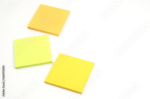 Yellow office stickers isolated on a white background. Office stuff. Memory reminders. Organizer. Office and clerical work. Education and study.