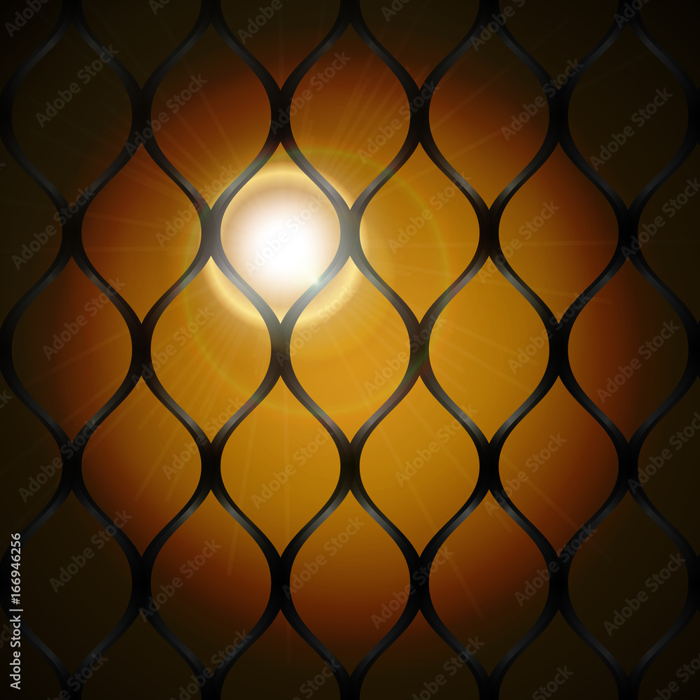 Fototapeta premium Sunlight at sunset behind bars background 
