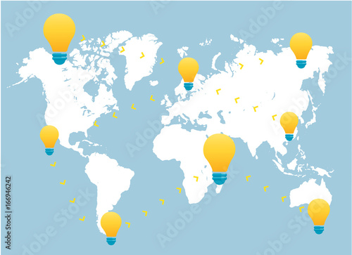 light bulb icon with map background vector illustration  
