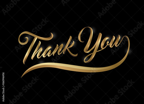 Thank you word with modern hand writing calligraphic logo with gold glitter in vector format. This concept design for card, banner or advertising