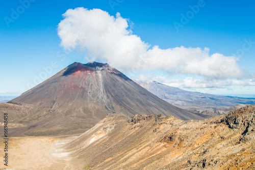 Mount Ngauruhoe or Mt.Doom the iconic famous volcano in Tongariro national park, view from the summit of Mt.Tongariro, New Zealand.