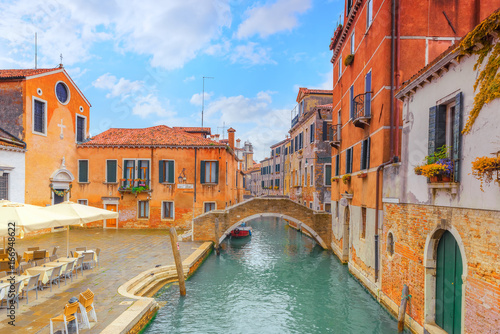 Views of the most beautiful channels of Venice, narrow streets, houses.