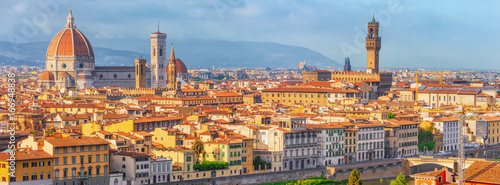 Beautiful landscape above, panorama on historical view of the Florence from Piazzale Michelangelo point. Italy.
