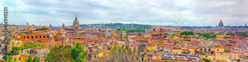 View of the city of Rome from above, from the hill of Terrazza del Pincio. Italy.