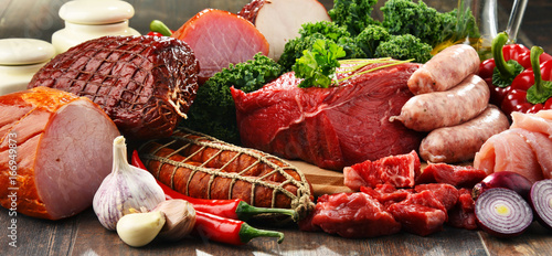 Variety of meat products including ham and sausages