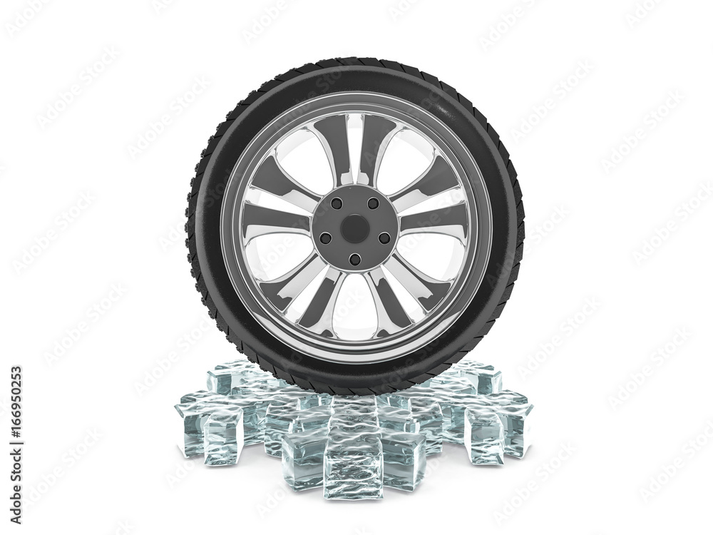 Winter tires with snowflake protector. 3D rendering
