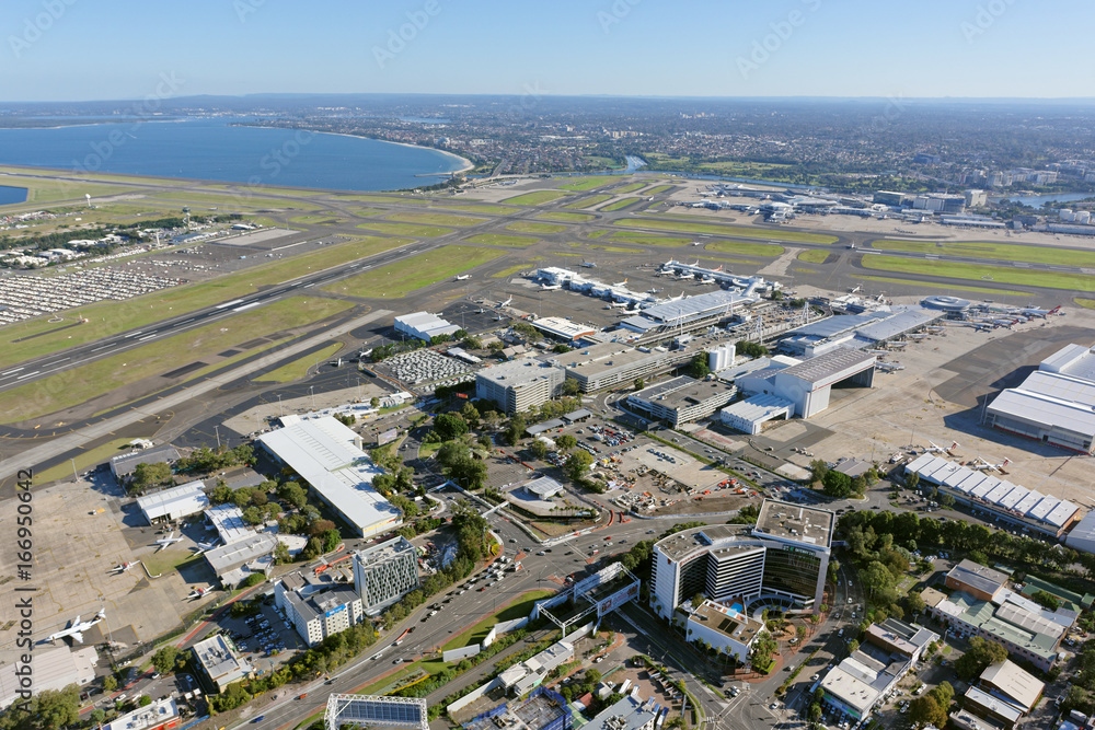 Sydney Airport, Domestic Terminal, looking south-west towards the International Terminal and Brighton-Le-Sands