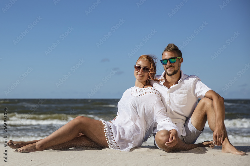 summer time and two lovers on beach 