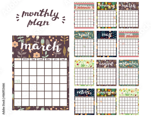 Monthly Planner Template. Planner Calendar with All Months.