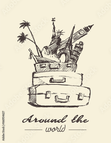Traveling around world concept illustration drawn