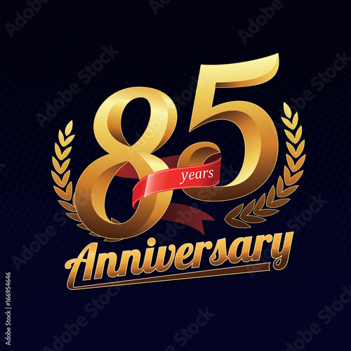 85 Years Anniversary Golden Logo Celebration with Red Ribbon