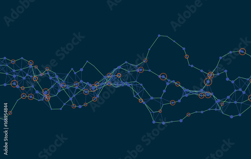 Modern abstract vector illustration with connected dots. Wavy mechanical construction. Complexity of modern analytical systems. Digital representation of informational flow. Element of design.