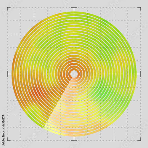 Modern decorative technical vector illustration. Visual thermal navigation system. Colorful round heatmap. Image of working radar. Vivid scientific background. Element of design.