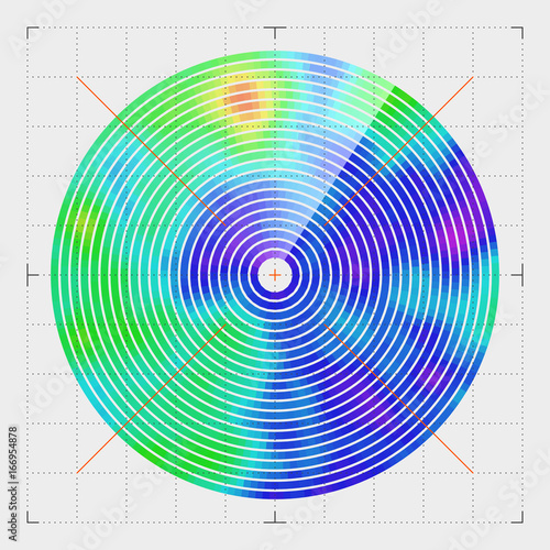 Modern decorative technical vector illustration. Visual thermal navigation system. Colorful round heatmap. Image of working radar. Vivid scientific background. Element of design. photo