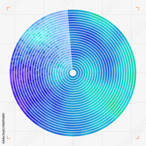 Modern decorative technical vector illustration. Visual thermal navigation system. Colorful round heatmap. Image of working radar. Vivid scientific background. Element of design.