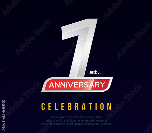 1 year anniversary invitation card, celebration template design, 1st anniversary logo, dark blue background, vector illustration