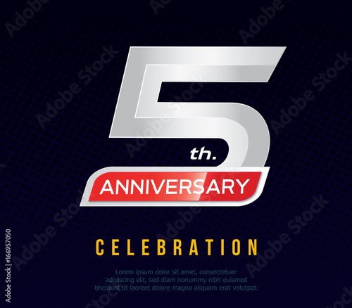 5 years anniversary invitation card, celebration template design, 5th. anniversary logo, dark blue background, vector illustration