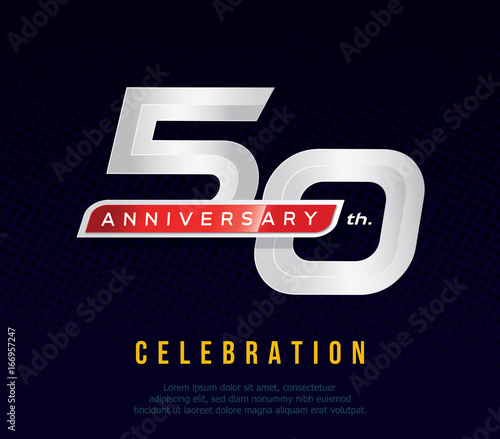50 years anniversary invitation card, celebration template design, 50th. anniversary logo, dark blue background, vector illustration