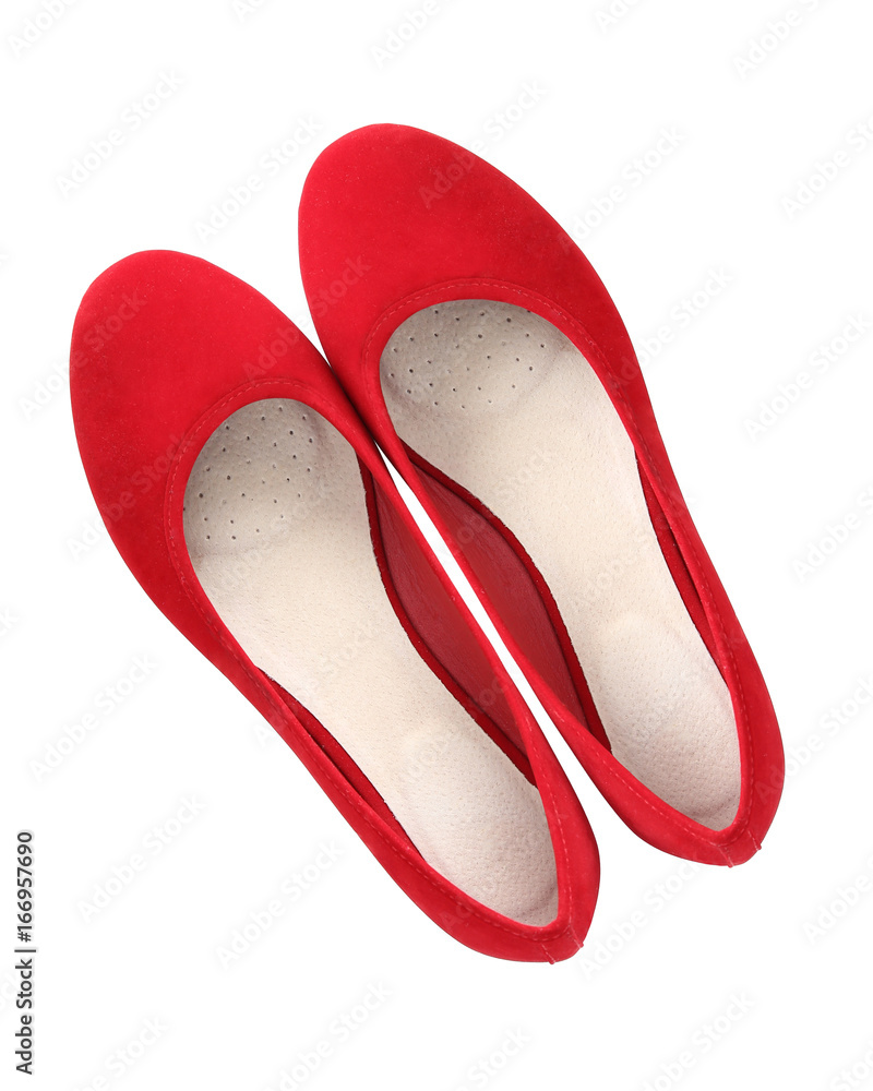 Red classic suede comfortable summer ballerina shoes top view isolated ...