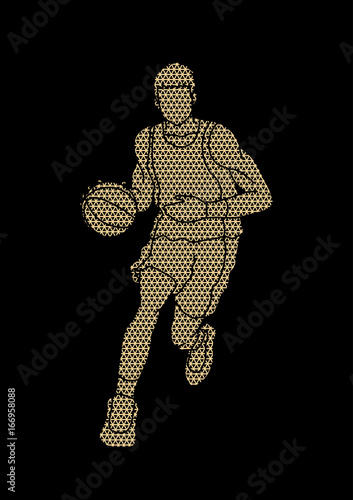 Basketball player running front view designed using luxury geometric pattern graphic vector