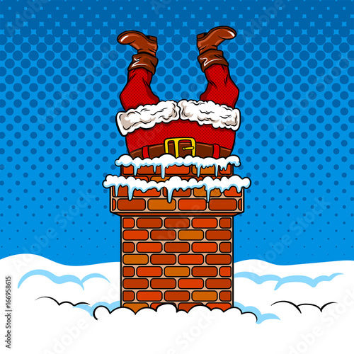 Santa Claus stuck in the chimney comic book vector