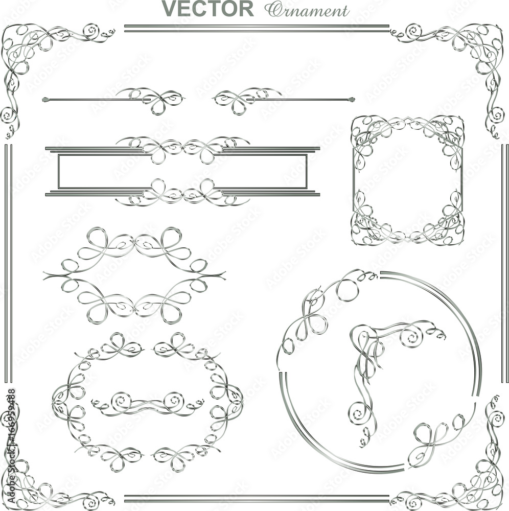 シルバーメタリックのフレーム クラシカルオーナメント 飾り罫 飾り囲み 囲み罫 Hand Drawn Ribbon Vector Stock Vector Adobe Stock