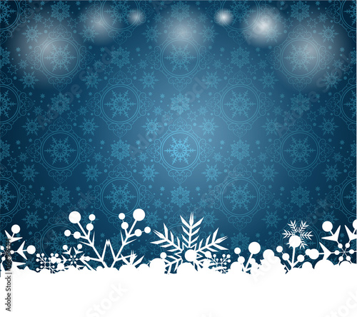 Christmas background, snow borders, blue color, vector image