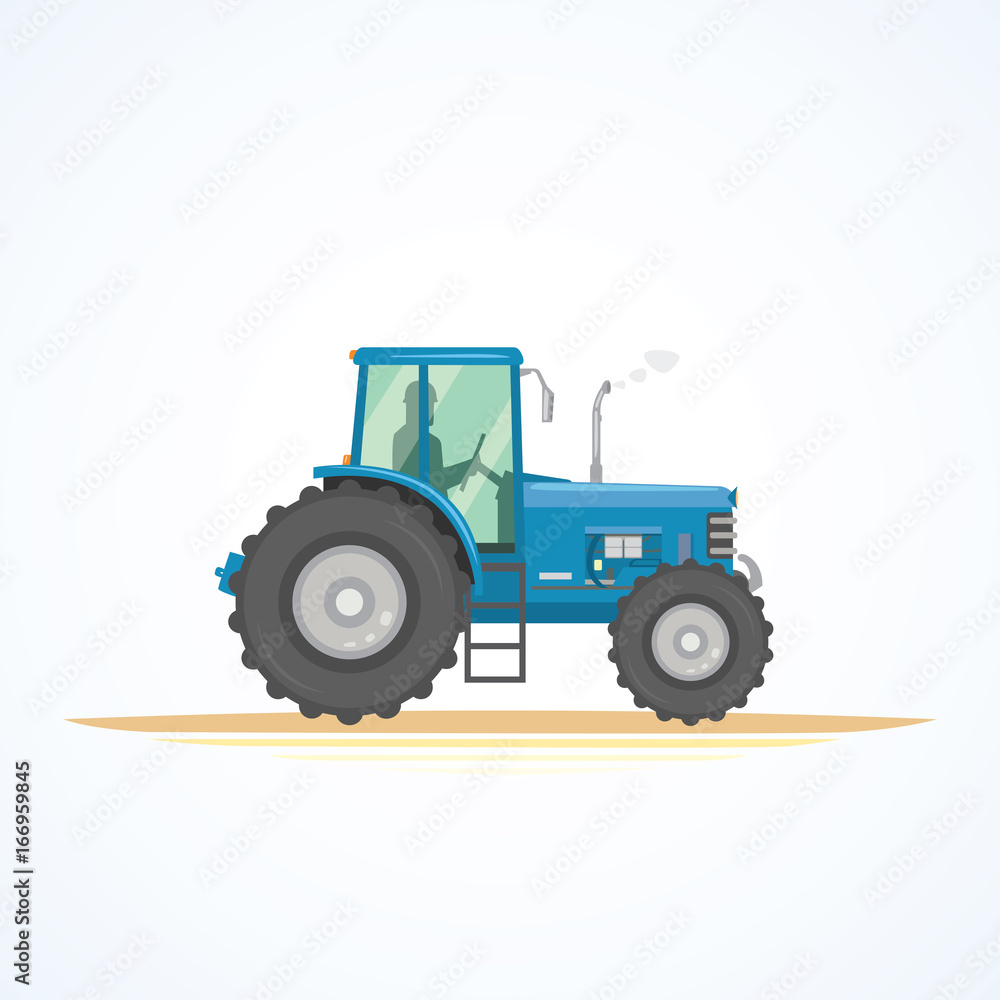 Obraz premium Farm tractor icon vector illustration. Heavy agricultural machinery for field work.