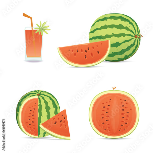Fototapeta Naklejka Na Ścianę i Meble -  Fresh and juicy red watermelon and slices. Eat tropical fruits watermelons