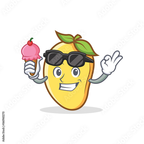 mango character cartoon mascot with ice cream