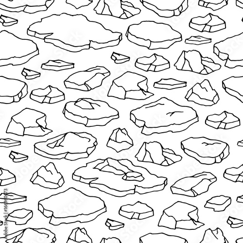 Cartoon hand drawn seamless pattern with sea ice. Outline polar drift ice isolated on white background.