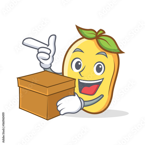 mango character cartoon mascot with box