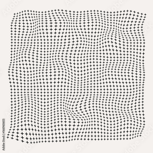 Halftone waves plus symbol pattern on old white background, rough surface, Vector