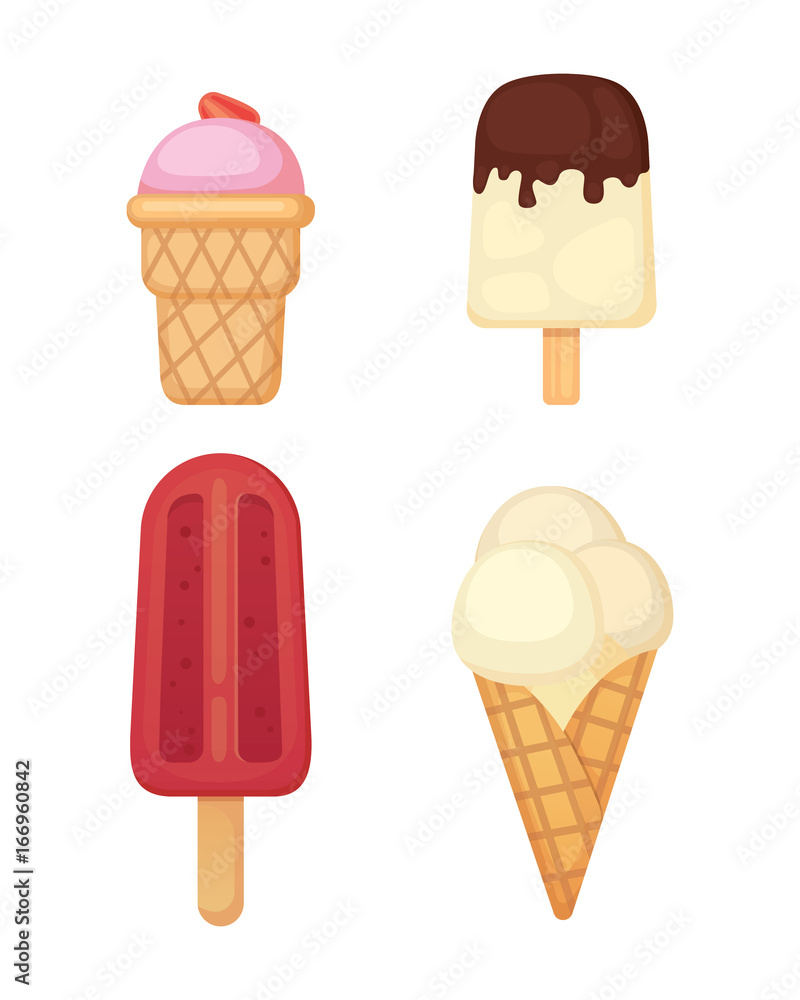 Collection of vector cartoon ice cream illustrations. Summer food. Collection of vector cartoon ice cream illustrations. Summer food.