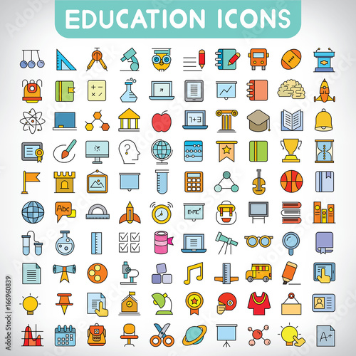 education and school supply icons set