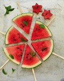 Slices of watermelon with mint. View from above.