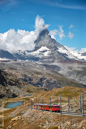 Gornergrat Zermatt, Switzerland. Landscape of Matterhorn mountain with railway, swiss Alps © Mara Zemgaliete