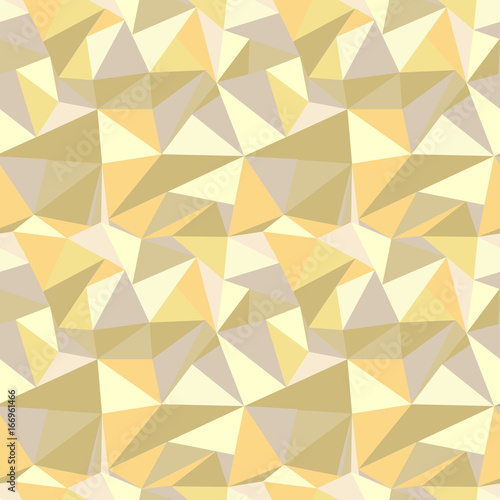 Seamless pattern with glitter gold triangles. Abstract mosaic background. Geometric vector illustration. Yellow backdrop.