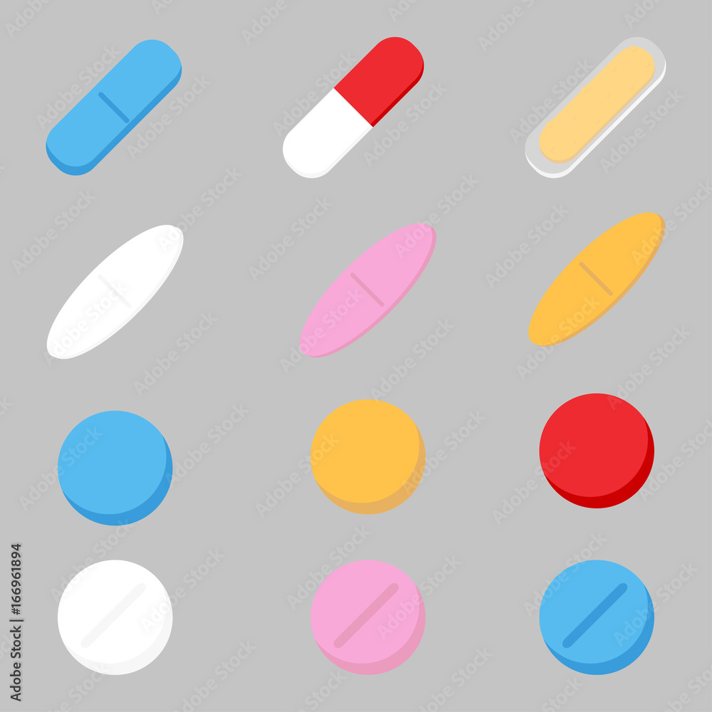 Set of color medicine painkiller